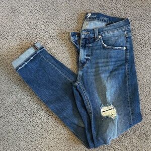 7 For All Mankind Blue Ripped Denim